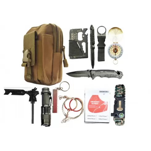 Κιτ Επιβίωσης 12 in 1 (Κάμπινγκ, Ταξίδι, Πρώτες βοήθειες, SOS)