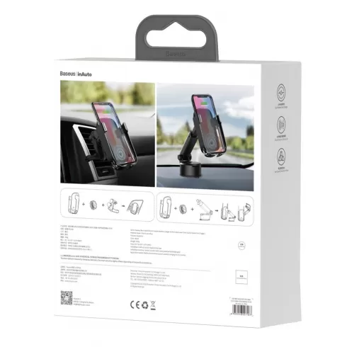 Βάση αυτοκινήτου Baseus με ασύρματη φόρτιση 10W - Car holder for Rock-solid phone with 10W wireless charger (Μαύρο) WXHW01-B01 #1