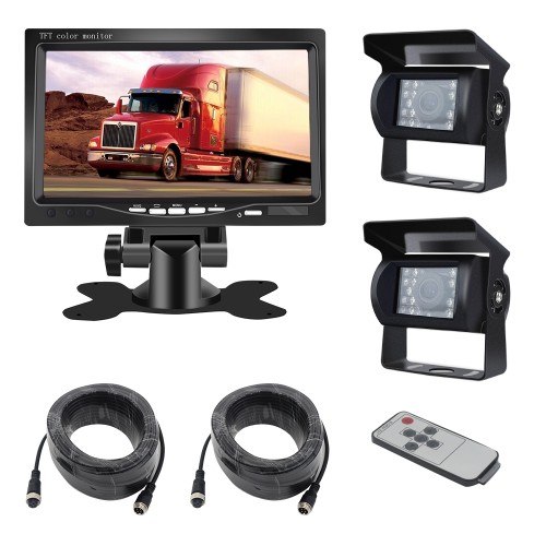 PODOFO F0505C1 Οθόνη και 2 κάμερες για φορτηγό 7 Inch Monitor (11V-32V) Car IR Camera (12v/24v) Rear View Display System For Truck