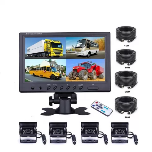 PODOFO M1810 Οθόνη 9" και 4 κάμερες για φορτηγό 9" Inch Monitor (11V-24V) Car IR Camera (12v/24v) Rear View Display System For Truck