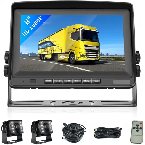 Podofo Z2109 Ενσύρματο σετ 2 καμερών οπισθοπορείας με οθόνη 8" 12v-24v (σύνεση με καλώδιο 4pin)