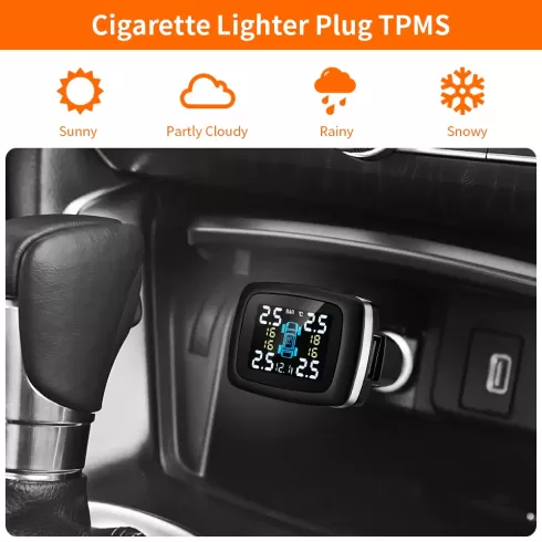 TPMS C100 Tire Pressure Monitoring System Cigarette Lighter Plug TPMS LCD Screen Display 4 External Sensors  #3