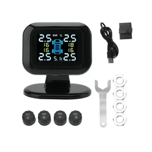 TPMS C120 Tire Pressure Monitoring System Universal Real-time Tester Angle-adjustable Display 4 External Sensors