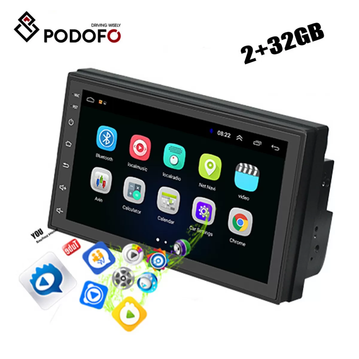 Podofo A2628KT 7'' 2+32GB Android 9.1 Car Radio (12V) Video Stereo