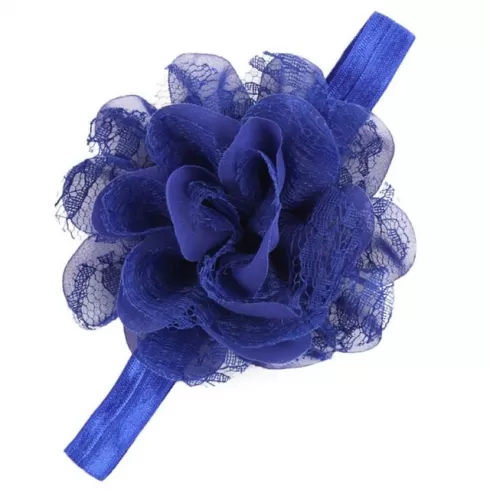 Βρεφική κορδέλα μπλέ με λουλούδι και δαντέλα 