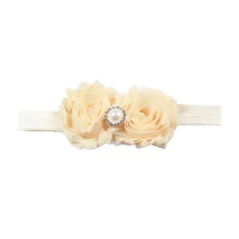 Βρεφική κορδέλα μπέζ λουλούδια με μαργαριτάρι