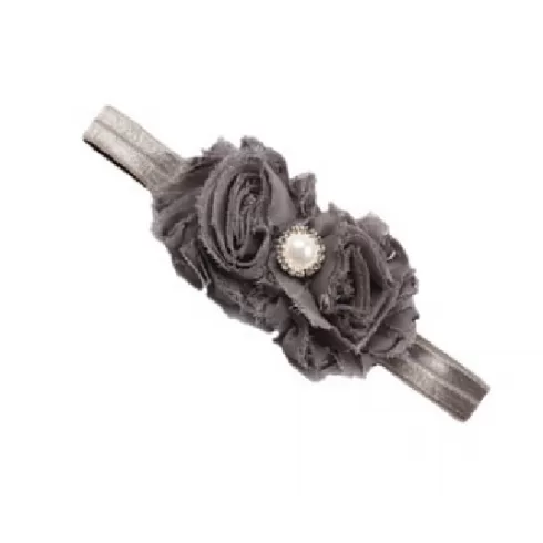 Βρεφική κορδέλα γκρι λουλούδια με μαργαριτάρι