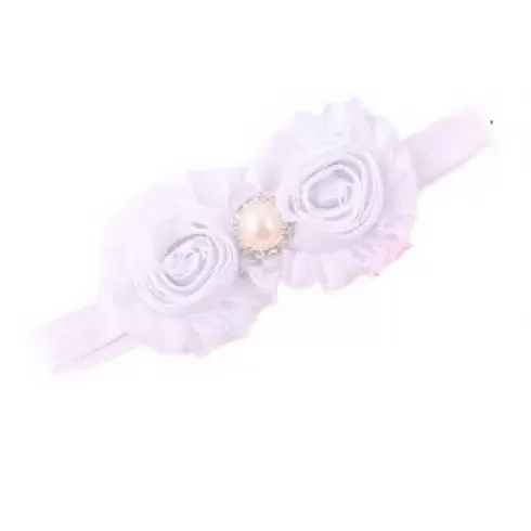Βρεφική κορδέλα άσπρη λουλούδια με μαργαριτάρι