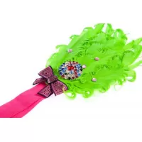 Βρεφική κορδέλα πράσινη με φούξια φιόγκο Stylish Feather Flower Diamond Stretchy Baby Girls Headband