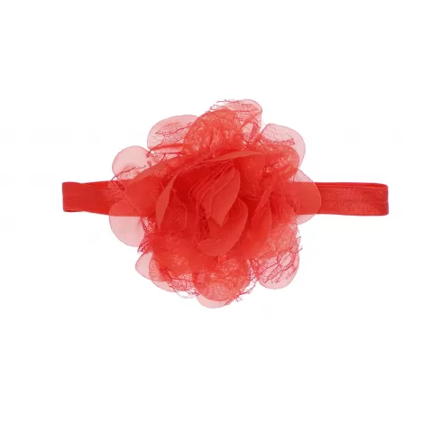 Βρεφική κορδέλα με λουλούδι και δαντέλα - Κοραλί