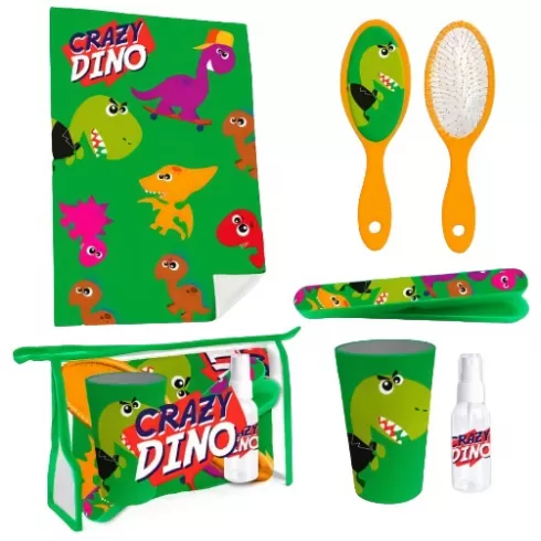 Παιδικό Σετ ταξιδίου για το μπάνιο Νεσεσέρ με πετσέτα, βούρτσα, ποτηράκι CRAZY DINO KL10698