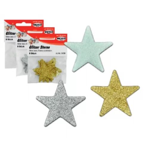 Meyco Αστέρια 4.5cm με glitter χρυσό σετ 8 τεμαχίων 