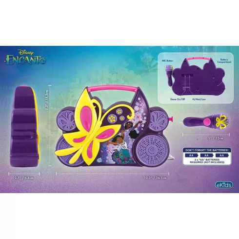 eKids Encanto Boombox Karaoke & Ενσύρματο Μικρόφωνο για παιδιά με ενσωματωμένη μουσική, φωτισμό, Sound Effects (EN-115) (Κίτρινο/Μωβ/Ροζ) #3