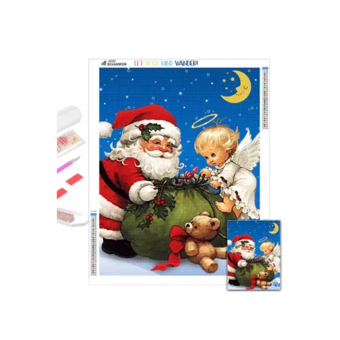 Χριστουγεννιάτικο μωσαϊκό με ψηφίδες τύπου διαμάντια Άγιος Βασίλης με αγγελάκι 30 x 40 cm KBS-992-02