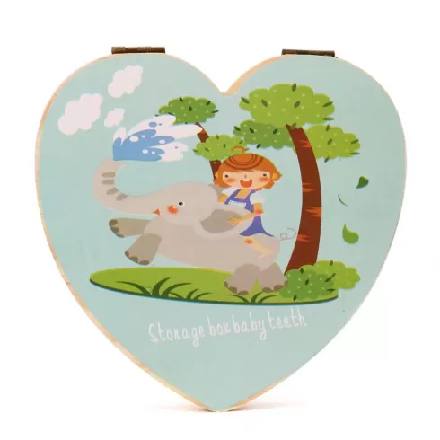 Ξύλινη θήκη για αποθήκευση δοντιών γαλάζια καρδιά
