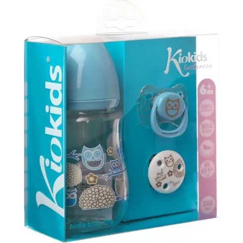Kiokids Σετ Μπιμπερό 250ml, Πιπίλα & Κλιπ Blue 6m+ #1