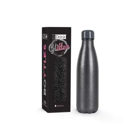 iDrink μεταλλικό μπουκάλι θερμός glitter σκούρο γκρι 0029 500ml