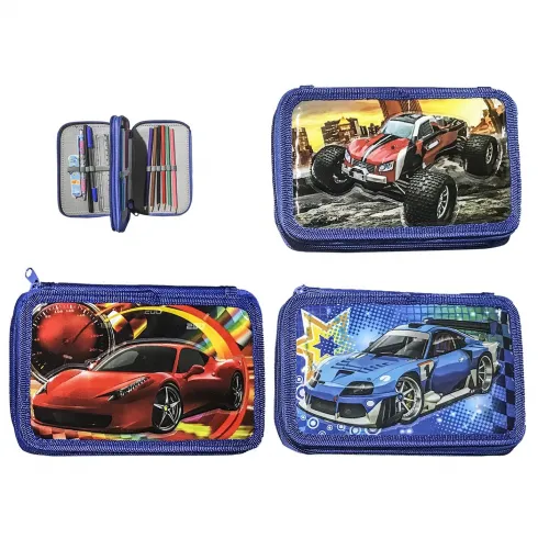 Κασετίνα τετράγωνη διπλή γεμάτη θέμα αμάξι 1τεμάχιο JustNote 701878 τυχαία επιλογή σχεδίου