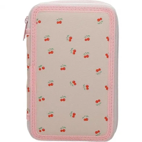 Κασετίνα τετράγωνη με 2 θήκες γεμάτη Street κερασάκια ροζ 530544