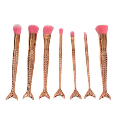 Σετ 7 πινέλα μακιγιάζ σε σχήμα γοργόνας ροζ χρυσό Mermaid Shape Multifunction