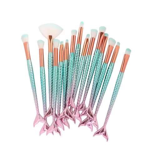 MAANGE Σετ 15 πινέλα μακιγιάζ σχήμα γοργόνας pinkish blue