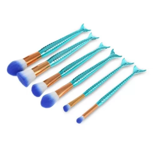 MAANGE Σετ 6 πινέλα μακιγιάζ σχήμα γοργόνας lake blue