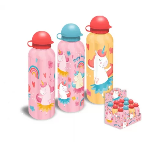 Παγούρι αλουμινίου 500ml Happy day unicern 1 τεμάχιο KL11335 τυχαία επιλογή χρώματος (Μικρό χτύπημα-σημάδια)