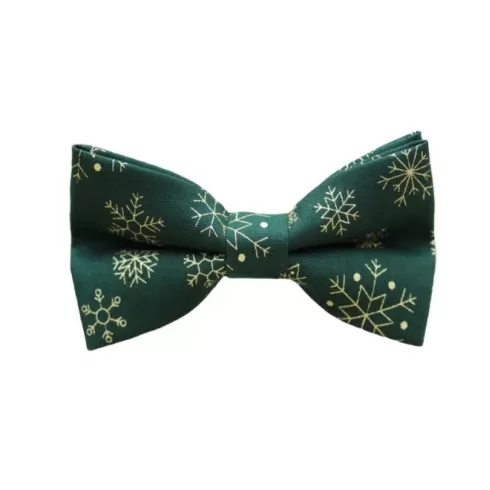 Χειροποίητο Χριστουγεννιάτικο Παιδικό Παπιγιόν Πράσινο Με Χρυσές Χιονονιφάδες 7 Έως 14 Χρονών